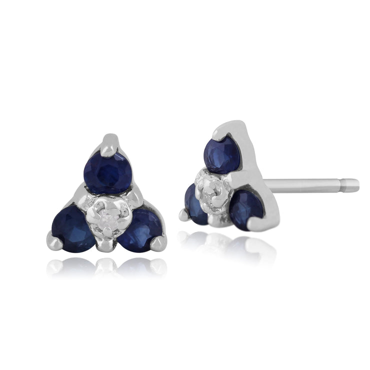 Classic Sapphire & Diamond Cluster Stud Earrings Image 1