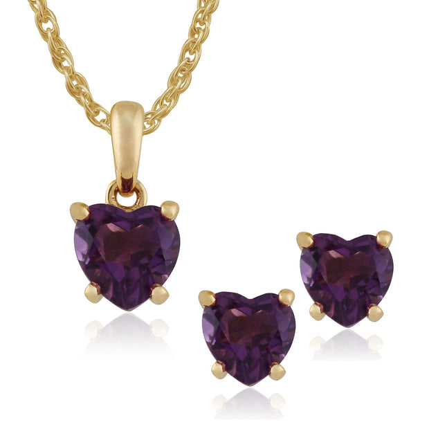 Classic Amethyst Heart Stud Earrings & Pendant Set Image 1