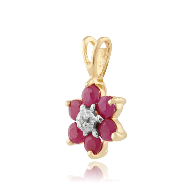 Floral Ruby & Diamond Cluster Stud Earrings & Pendant Set Image 5