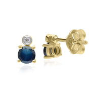 Micro Statement Round Sapphire & Diamond Stud Earrings in 9ct Yellow Gold