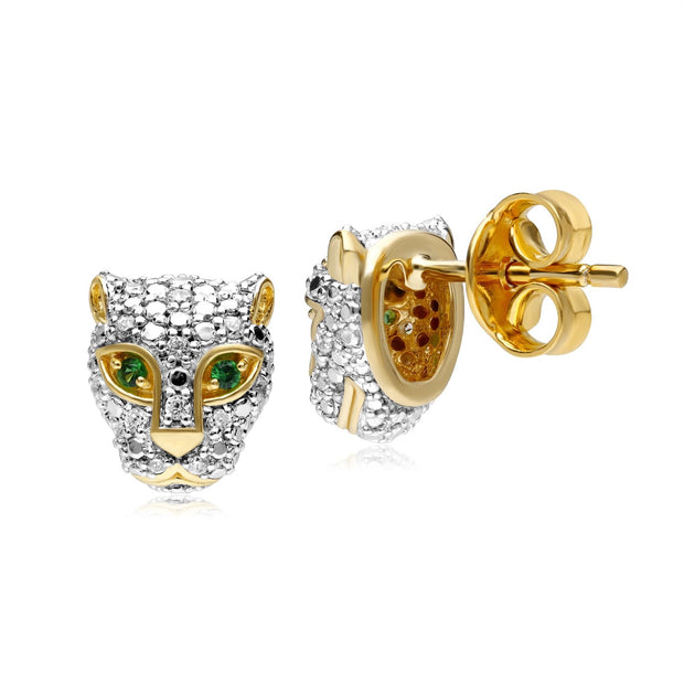 ECFEW™ 'The Unifier' Tsavorite & Diamond Cheetah Stud Earrings in 9ct Yellow Gold