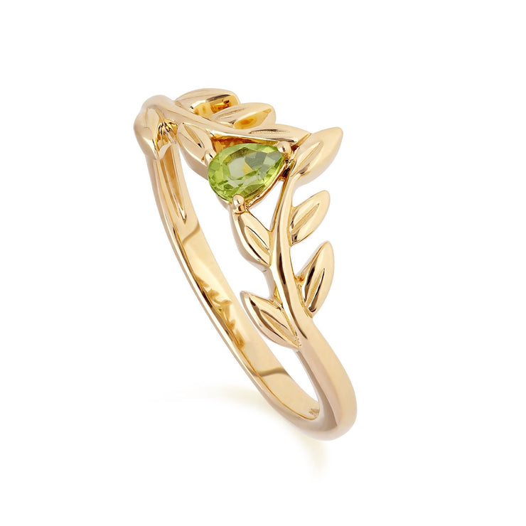 O Leaf Peridot Stud Earring & Ring Set in 9ct Yellow Gold