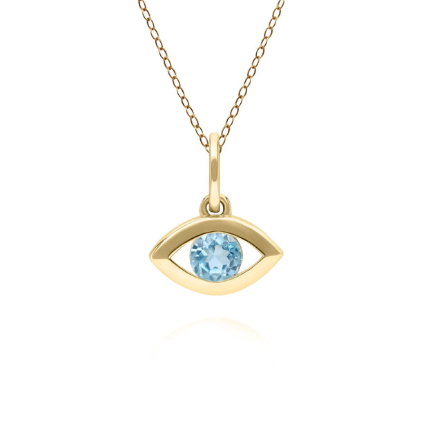 ECFEW™ Dainty Evil Eye Blue Topaz Pendant in 9ct Yellow Gold