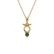 Emerald Taurus Zodiac Charm Necklace in 9ct Yellow Gold