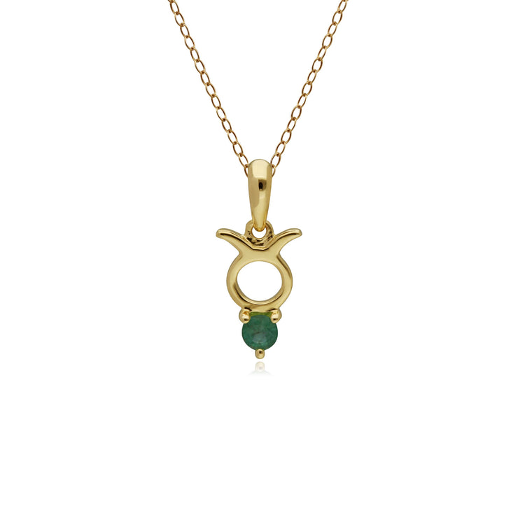 Emerald Taurus Zodiac Charm Necklace in 9ct Yellow Gold