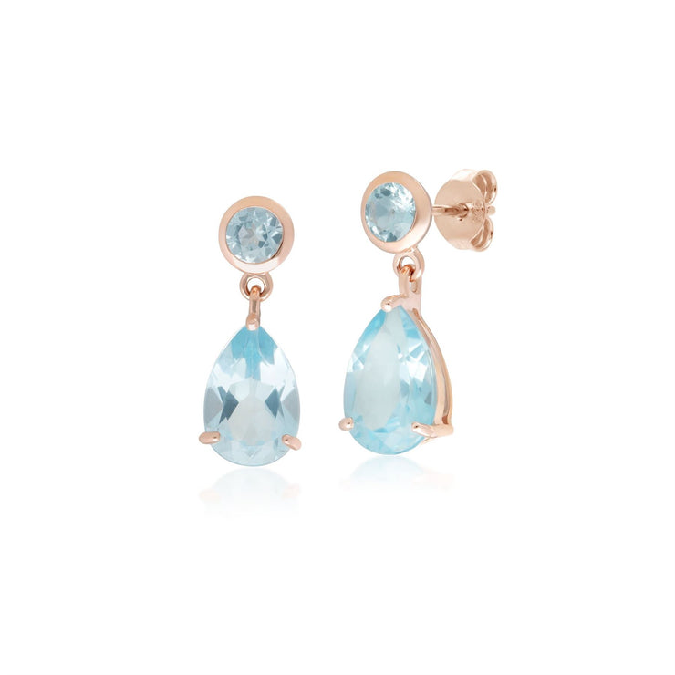 Classic Pear Blue Topaz Drop Earrings in 9ct Rose Gold