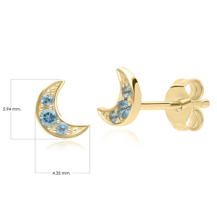 Night Sky London Blue Topaz Moon Stud Earrings in 9ct Yellow Gold