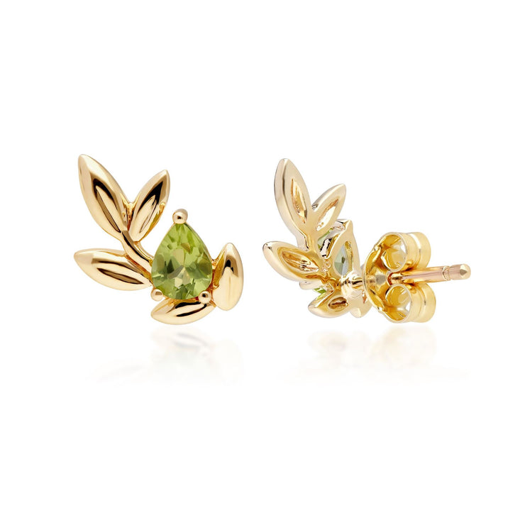 O Leaf Peridot Stud Earrings in 9ct Yellow Gold