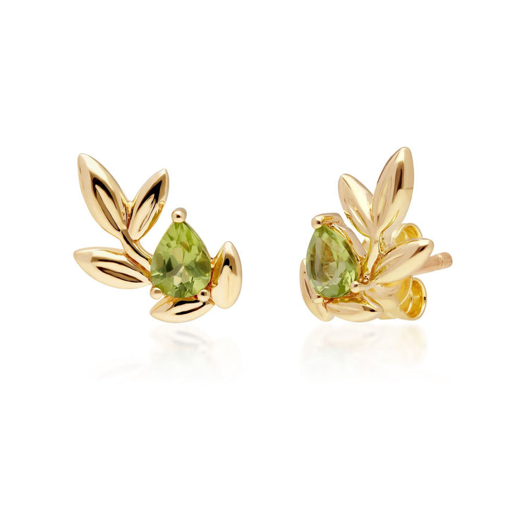 O Leaf Peridot Stud Earring & Ring Set in 9ct Yellow Gold