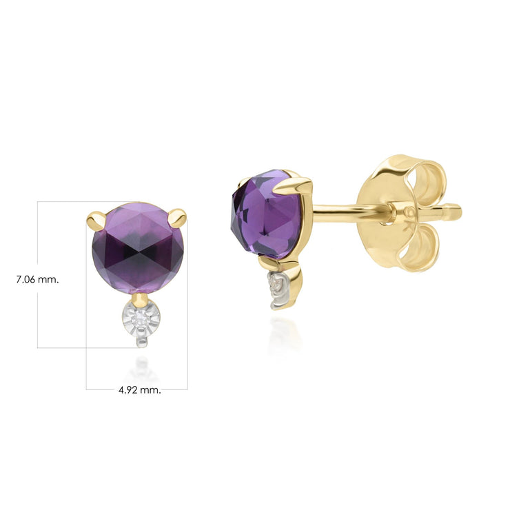 Classic Amethyst & Diamond Stud Earrings in 9ct Yellow Gold