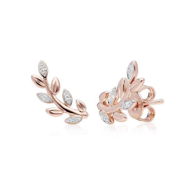 O Leaf Diamond Necklace & Stud Stud Earring Set in 9ct Rose Gold