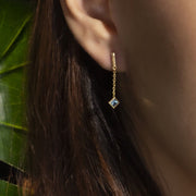 Micro Statement Mismatched Blue Topaz Dangle Earrings in 9ct Yellow Gold